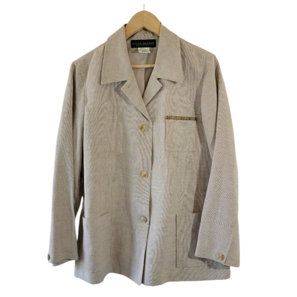 Harve Benard Women's Oatmeal Linen Blend Jacket Sz 14 Button Front Minimalist